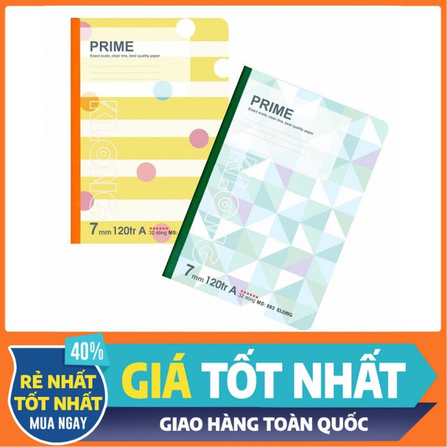 Vở Kẻ Ngang Prime - 120 Trang; MS: 893-Vở Có Kết Cấu May Dán Gáy Tạo Độ Bền ,Độ Trắng Kem Tự Nhiên, Chống Lóa