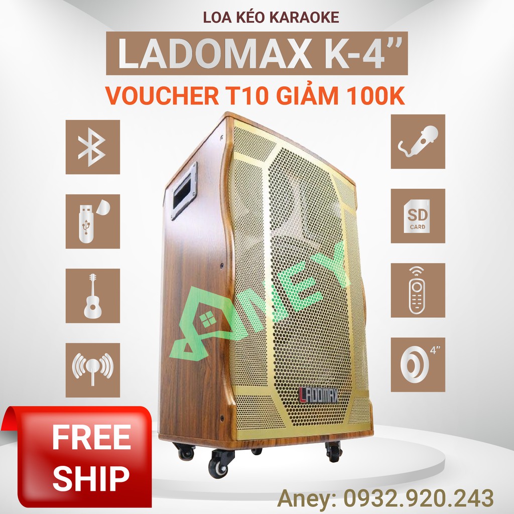 Loa kéo LADOMAX K3 loa không dây bluetooth Loa karaoke xách tay vali loa thùng gỗ lưới vàng