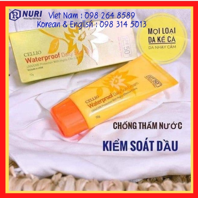 [Chuẩn Hàn , Giá Rẻ] Kem Chống Nắng CELLIO SPF 50 PA++ Chống tia UV, Dưỡng Trắng Da, Bảo Vệ Da, Tuýp 70G