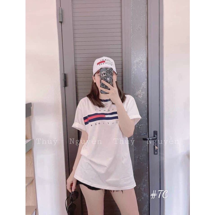 Áo phông nam nữ form thụng cổ tròn phối nẹp chất liệu cotton