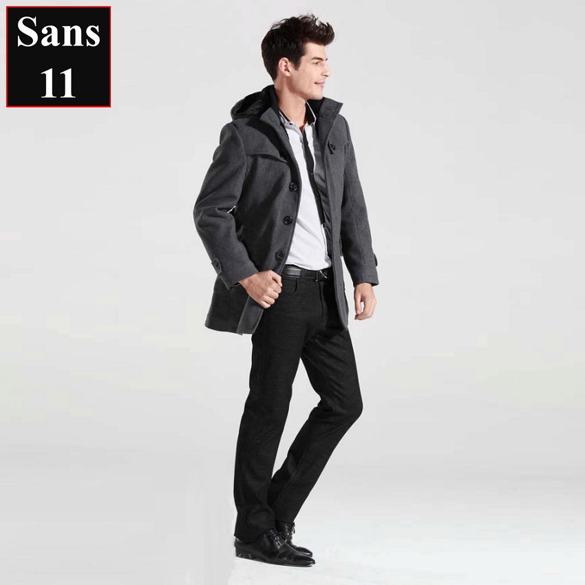 Áo khoác dạ nam măng tô lót lông dày Sans11 có mũ kèm đai mùa đông lạnh mangto dạ hàn quốc big size lớn 3XL 4XL 5XL 6XL