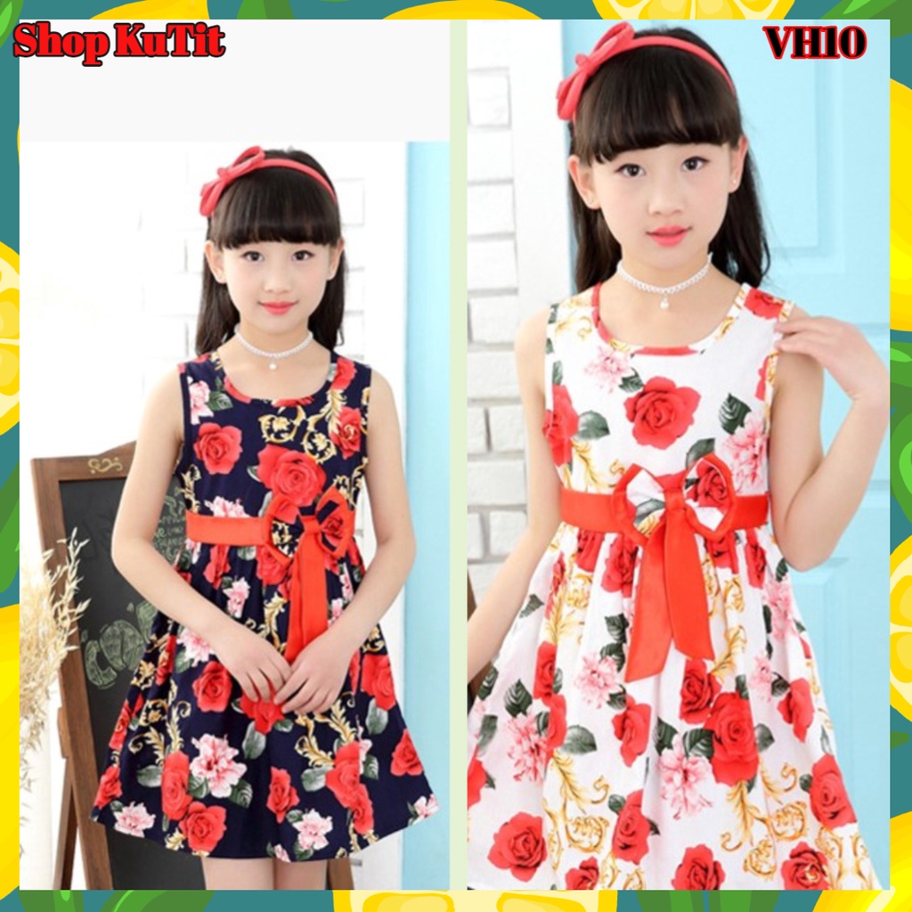 Váy thô bé gái họa tiết hoa hồng dành cho bé gái 4-10 tuổi VH10