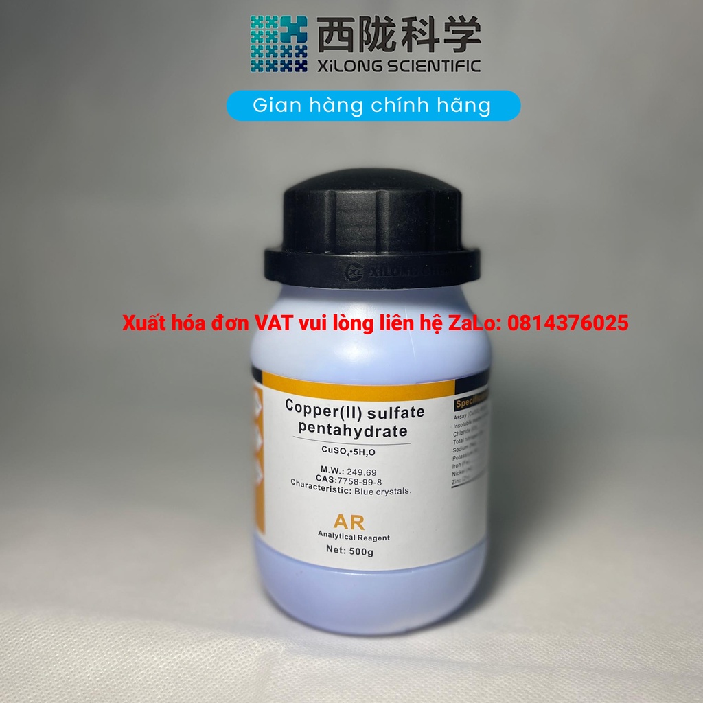 Lọ 500g CuSO4-Đồng sunphat Xilong hàng xuất khẩu chính hãng cas 7758-98-7