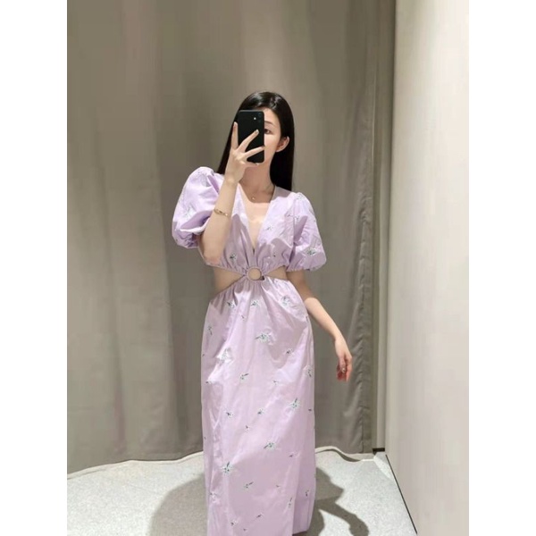 ĐẦM DÀI THÊU HOA KHOÉT EO TAY BỒNG NGẮN HÀNG XUẤT XỊN ZR