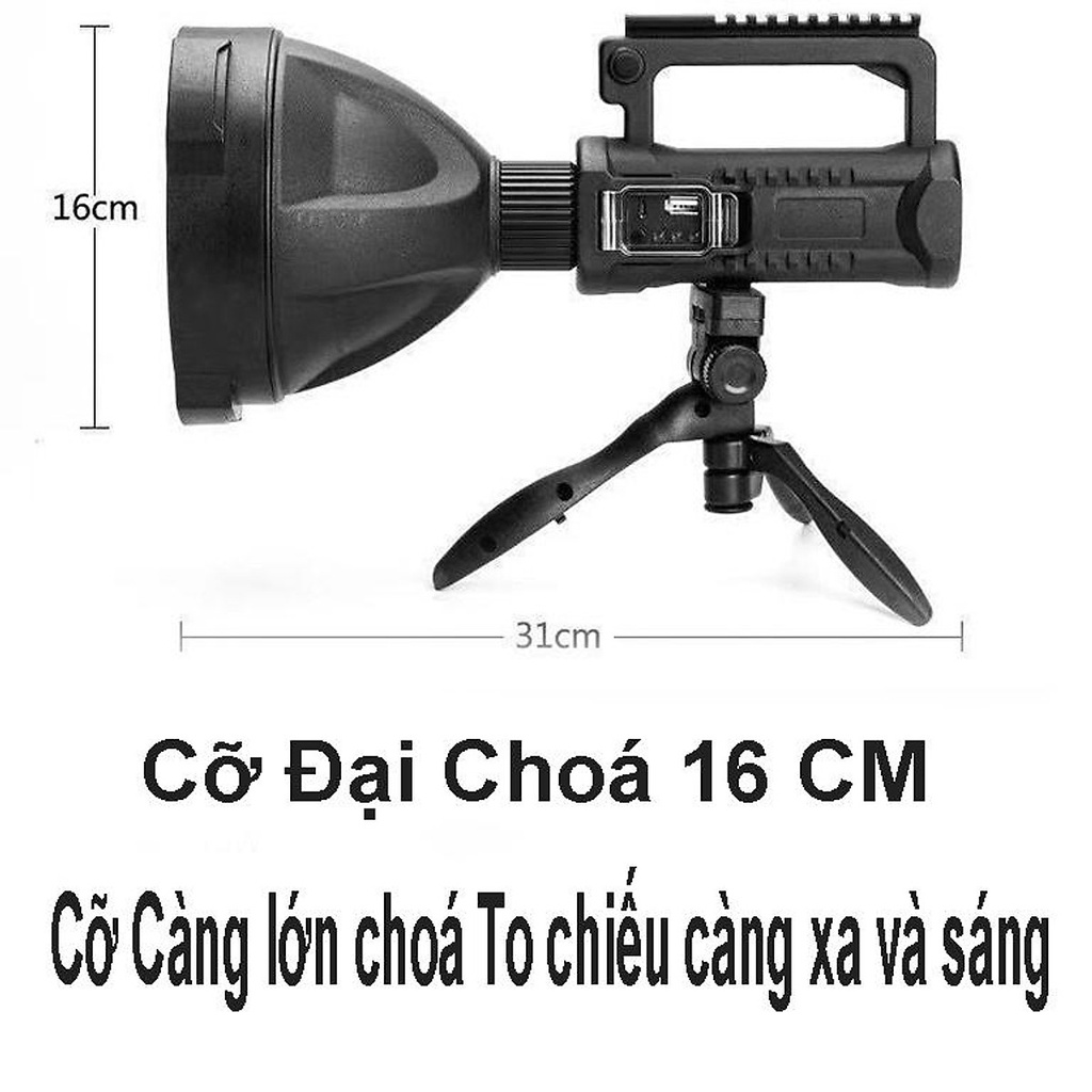 Đèn pin cầm tay siêu sáng chiếu xa 1000m chống thấm nước có chân đế, đèn pin tuần tra W591
