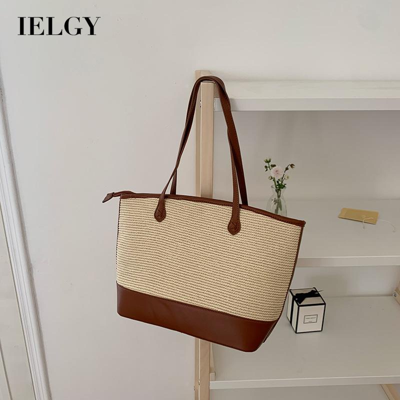 Túi rơm đeo vai IELGY sức chứa lớn phong cách cổ điển chất lượng cao cho nữ