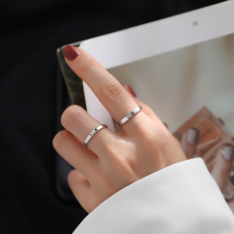 Nhẫn bạc ta bạc 925 nhẫn tròn trơn khắc Mặt trăng Mặt trời Van Jewelry V10036 hàng đẹp dày dặn siêu sáng