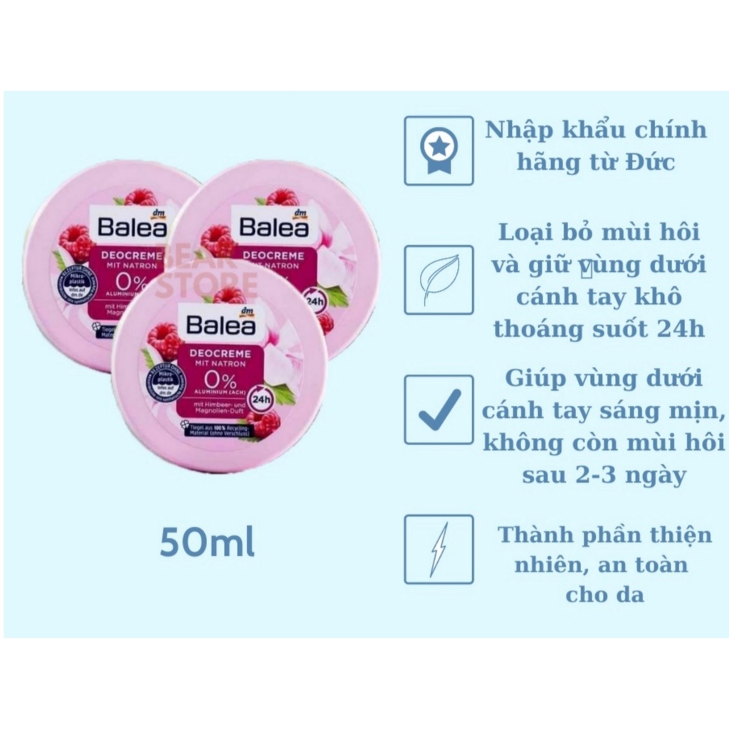 [HÀNG ĐỨC] Kem khử mùi hôi nách Balea Deocreme với baking soda, 50ml