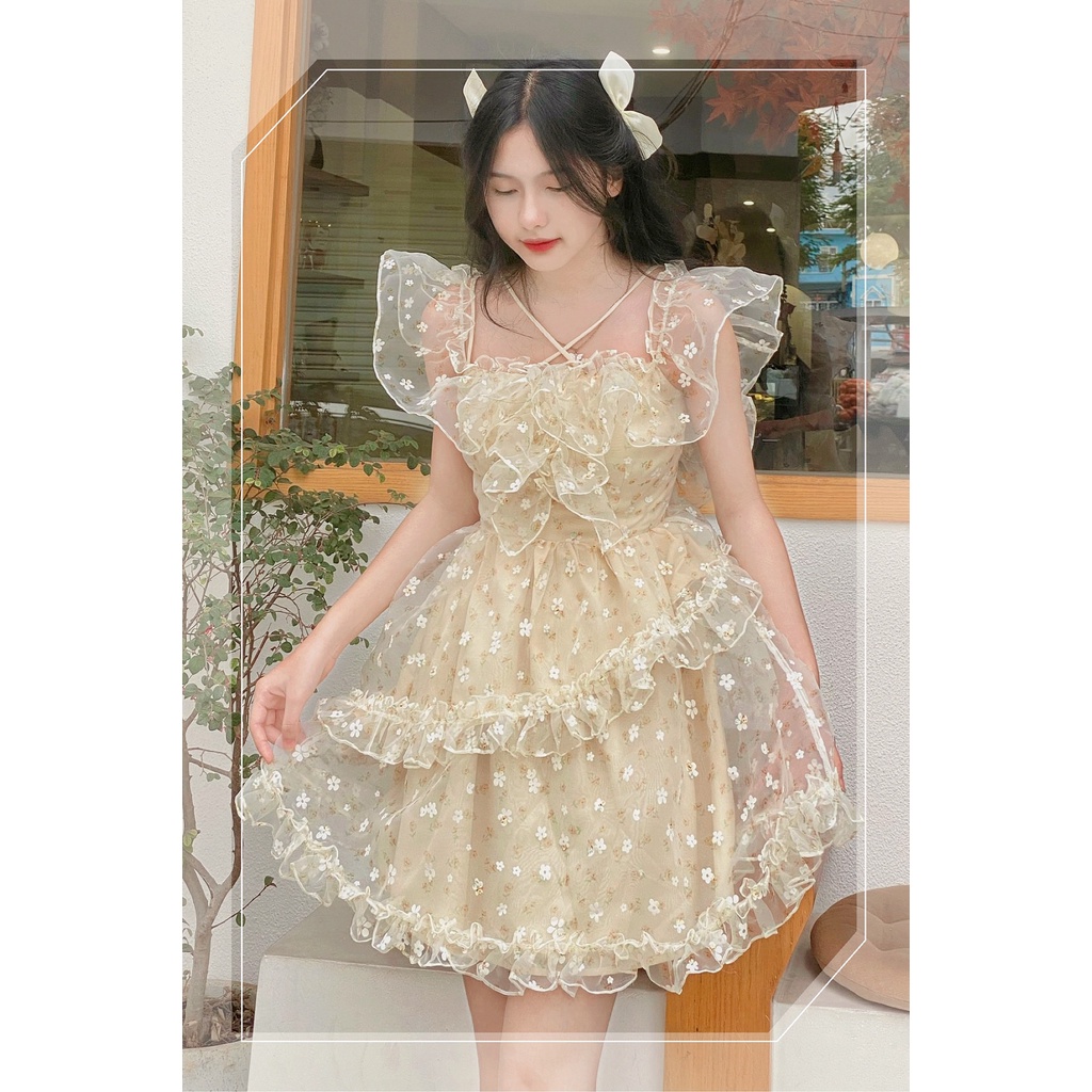 Đầm cánh tiên organza hoa tuyết lê in nổi - Sincerus Dress