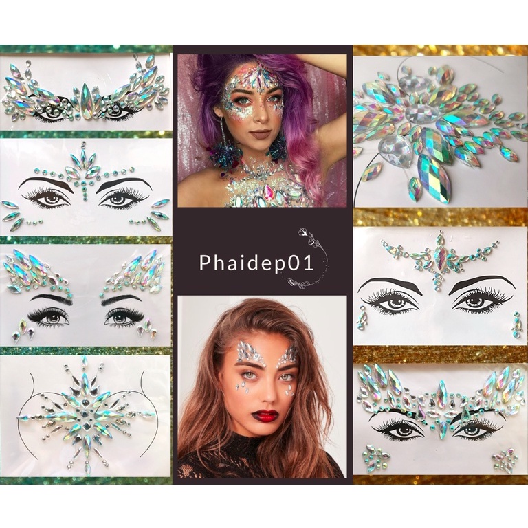 (Mới) Đá đính mặt dạ tiệc lấp lánh Rave & Music Fest | Trang điểm | Make up - Face crystal makeup có sẵn