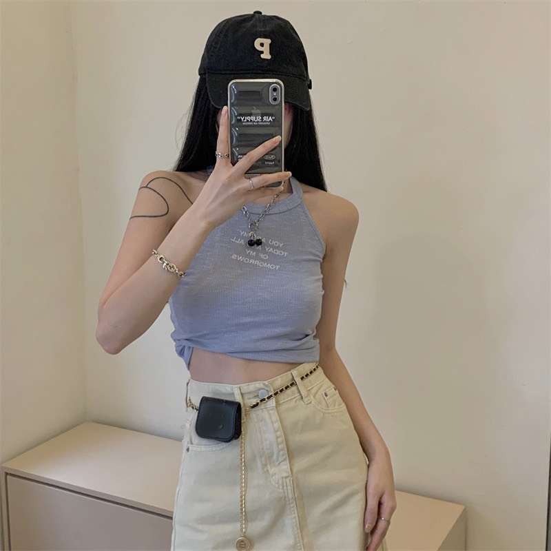 Áo 3 Lỗ Croptop Cổ Yếm LSEOUL A2488 Chất Cotton Thoáng Mát Trẻ Trung Năng Động