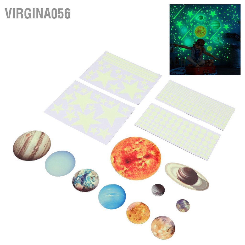 Virgina056 14 cái Hành Tinh Phát Sáng Dán Tường trong Hệ Mặt Trời Ngôi Sao Bóng Tối Decal cho Phòng Ngủ Trẻ Em Mẫu Giáo