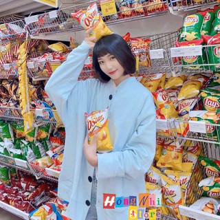 Áo Khoác Cardigan Trơn Màu Xanh Nhạt Basic Oversize Ulzzang Unisex Nam Nữ Dáng Rộng - MM