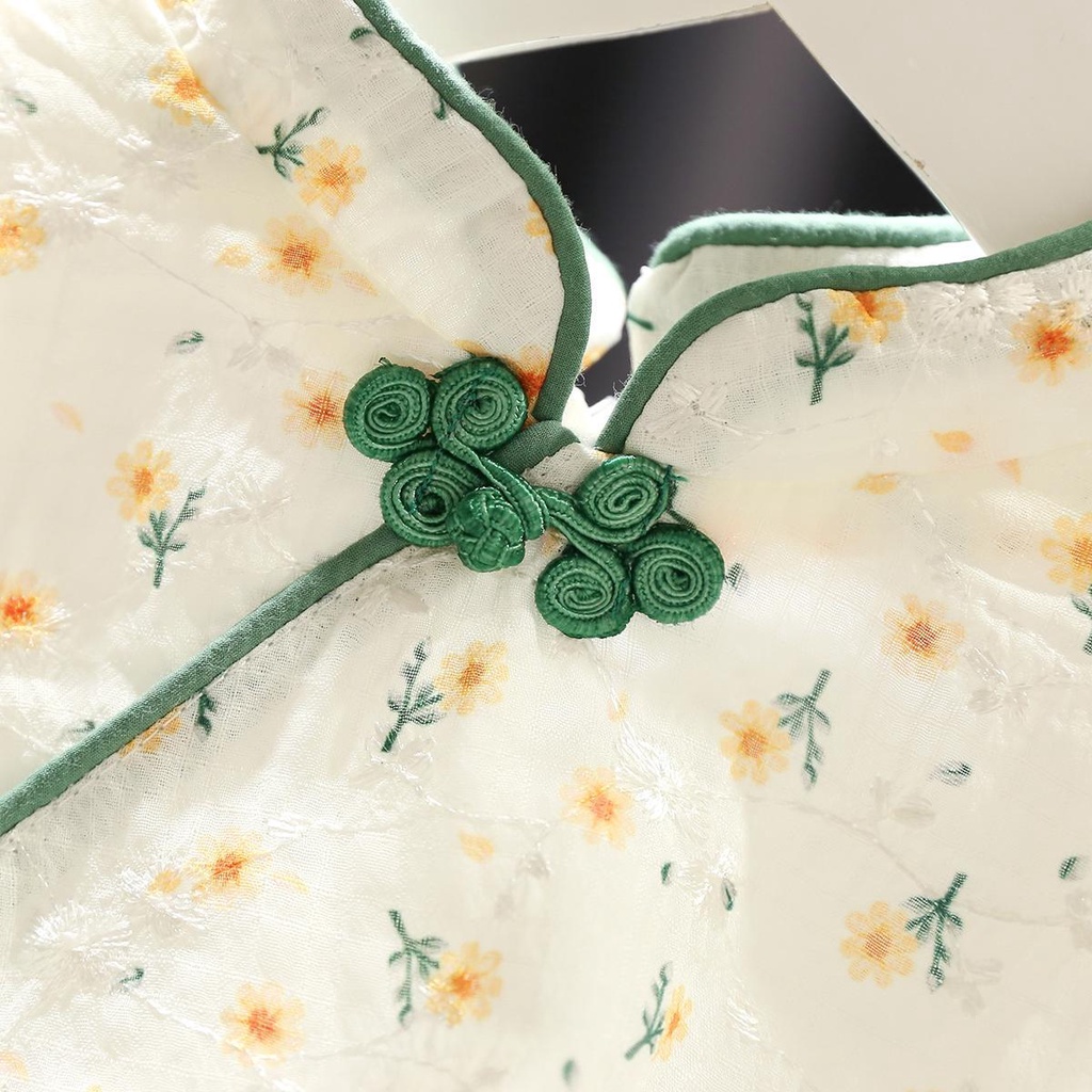 Sườn Xám Ngắn Tay In Hoa Thời Trang Mùa Hè Mới Dành Cho Bé Gái