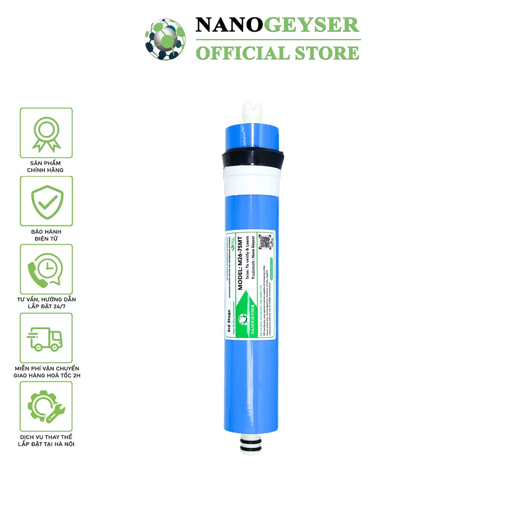 Màng RO Nano Geyser, Lõi lọc nước số 4 máy RO, Dùng cho các dòng máy lọc nước RO, Kangaroo, Karofi, Aqua...