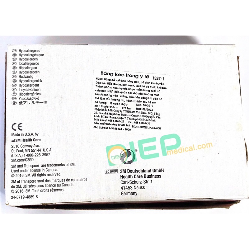 ✅ 3M TRANSPORE 1527-1  - Băng keo trong y tế 1527-1 kích thước 2.5cmx9.1m