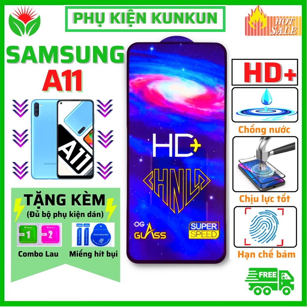 [Loại mới] Kính cường lực Samsung A11 - Phủ Nano cao cấp - Full màn hình - Độ cứng 11H - Độ trong suốt cực cao HD+