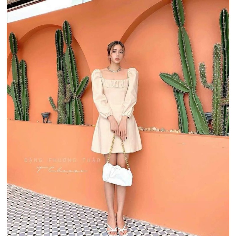 đầm nhíu ngực tay phồng mã 1510