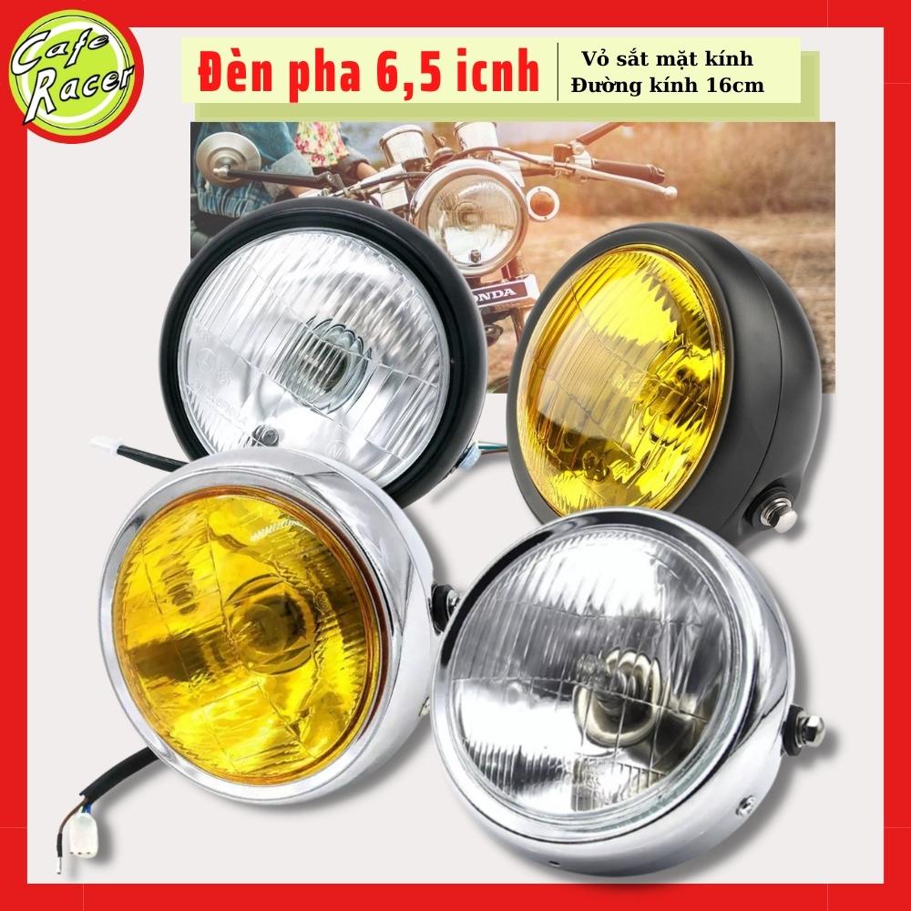 ĐÈN PHA ĐỘ CAFE RACER 💎 Gáo đèn tròn 6,5 inch, kính vàng, chuyên độ GN125, CG125 , WIN, honda 67.