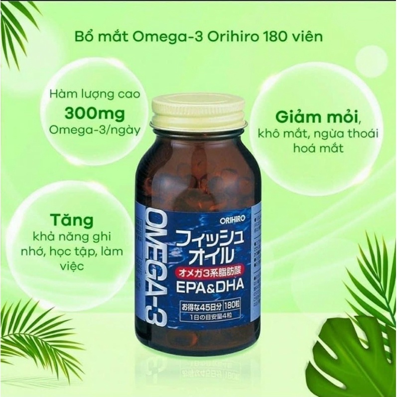Viên uống  dầu cá Omega 3 EPA & DHA Orihiro Nhật Bản hộp 180 viên