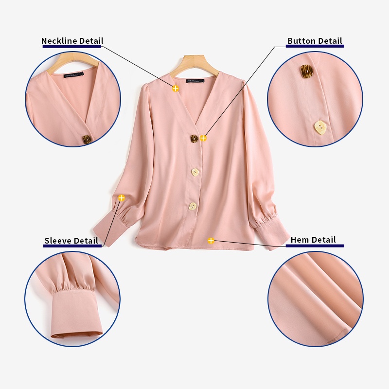 Áo kiểu ZANZEA cổ chữ V tay dài màu trơn thanh lịch phong cách Hàn Quốc thời trang đường phố dành cho bạn nữ