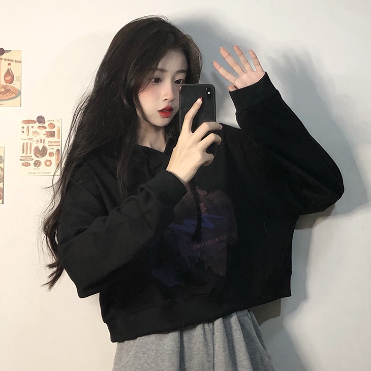 SUXI Áo Hoodie Tay Dài In Chữ Trẻ Trung Cho Nữ
