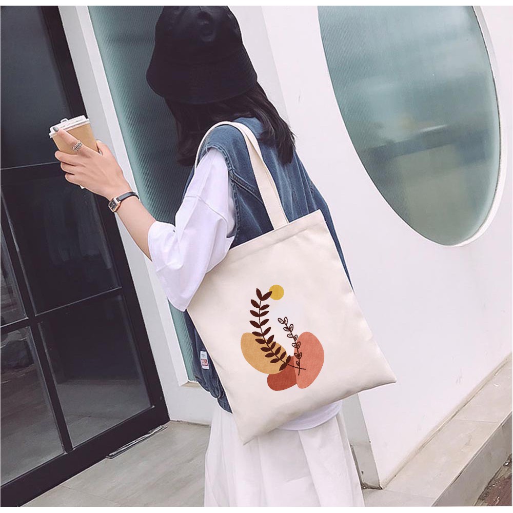 Túi Tote Vải Mộc GINKO Dây Kéo In Hình Minimalism Art M15