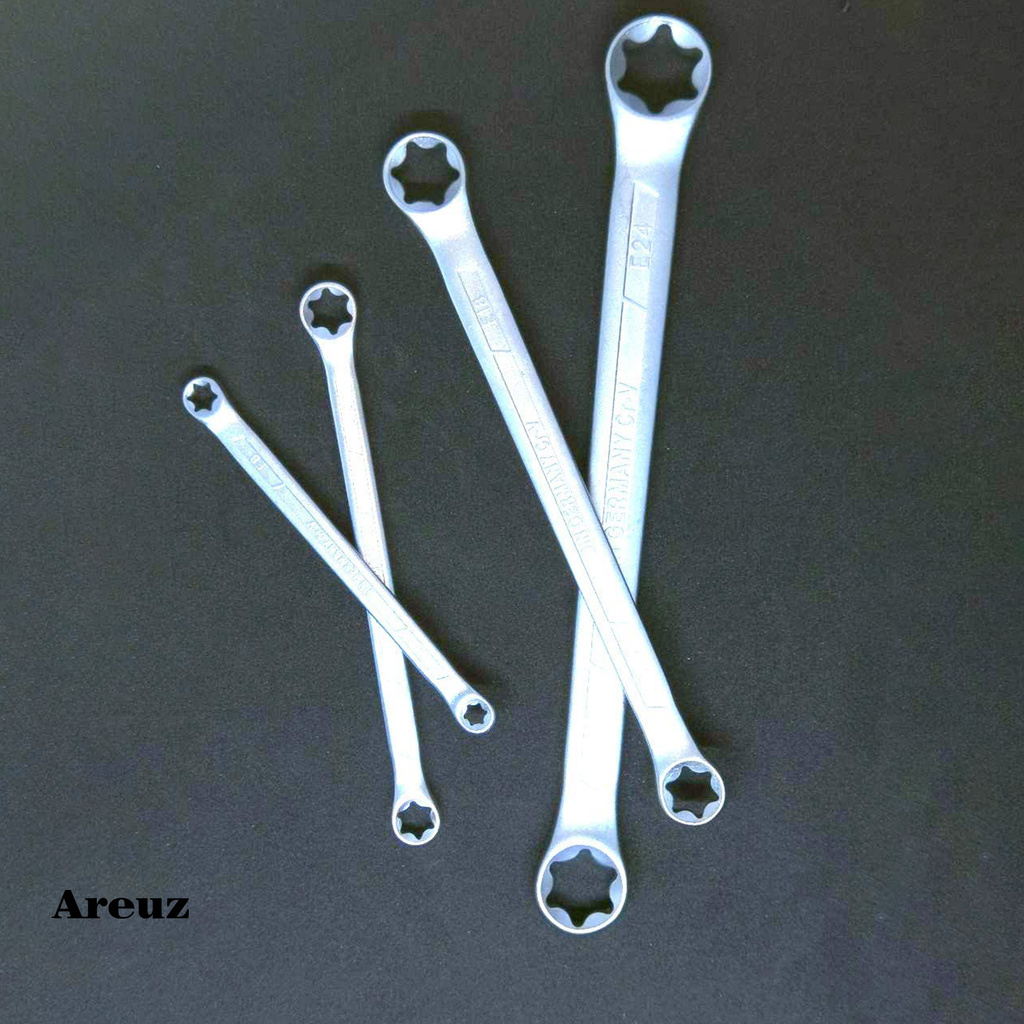 Areuz 4Pcs E6-E24mm Wrench Group E-type High Torque Chromium Vanadium Steel Dual-head Torx Spanners for Equipment Repair