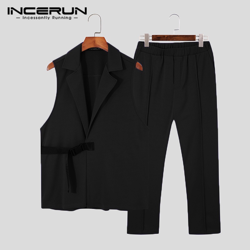Set áo vest không tay + quần dài INCERUN 3 màu thời trang cho nam
