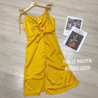 Váy lụa 2s xoắn bụng 2 màu đen vàng