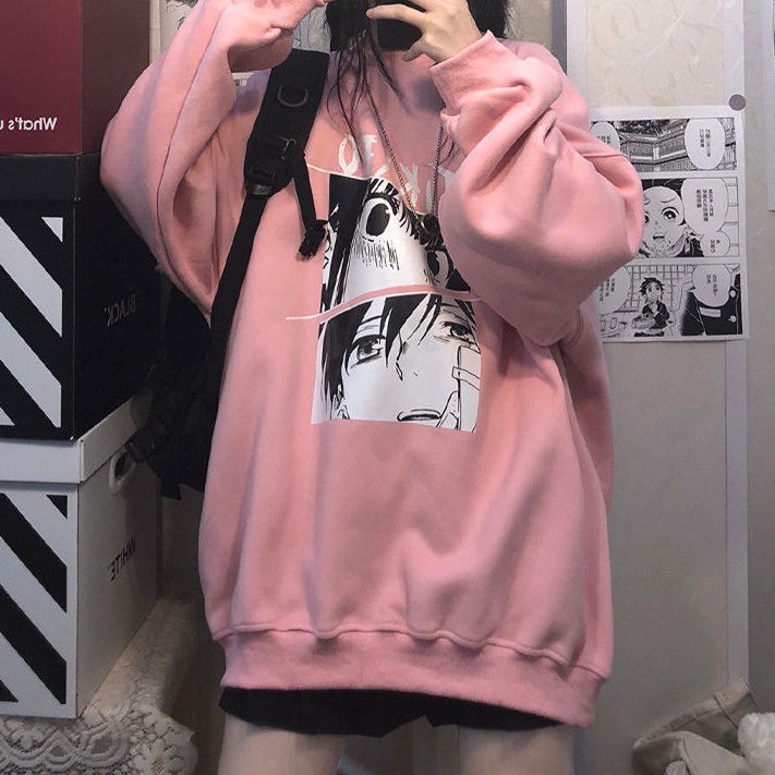Áo sweater Cổ Tròn Dáng Rộng In Họa Tiết anime Nhật Bản Thời Trang Cho Nữ