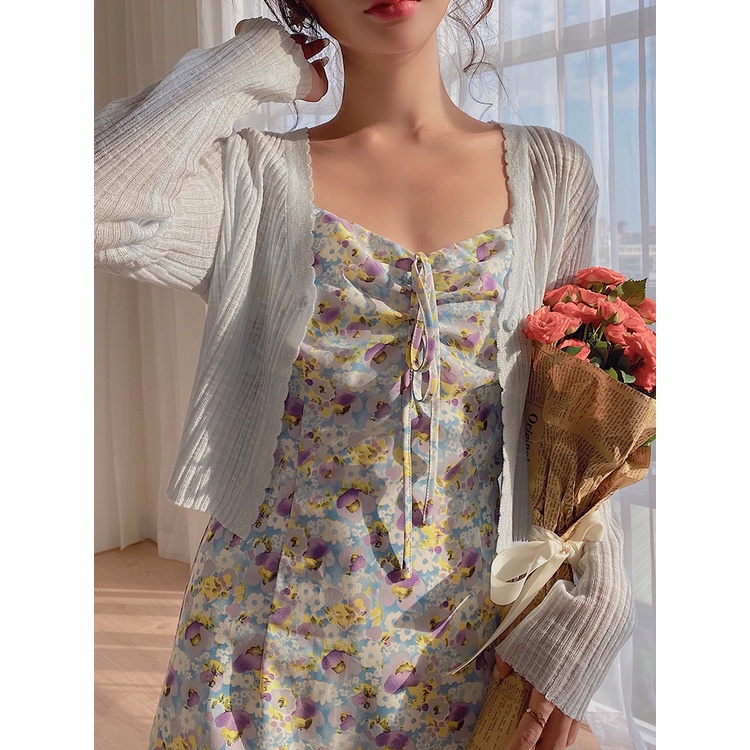 Xiaozhainv Áo Croptop Dệt Kim Tay Dài Màu Trơn Thời Trang Mùa Hè