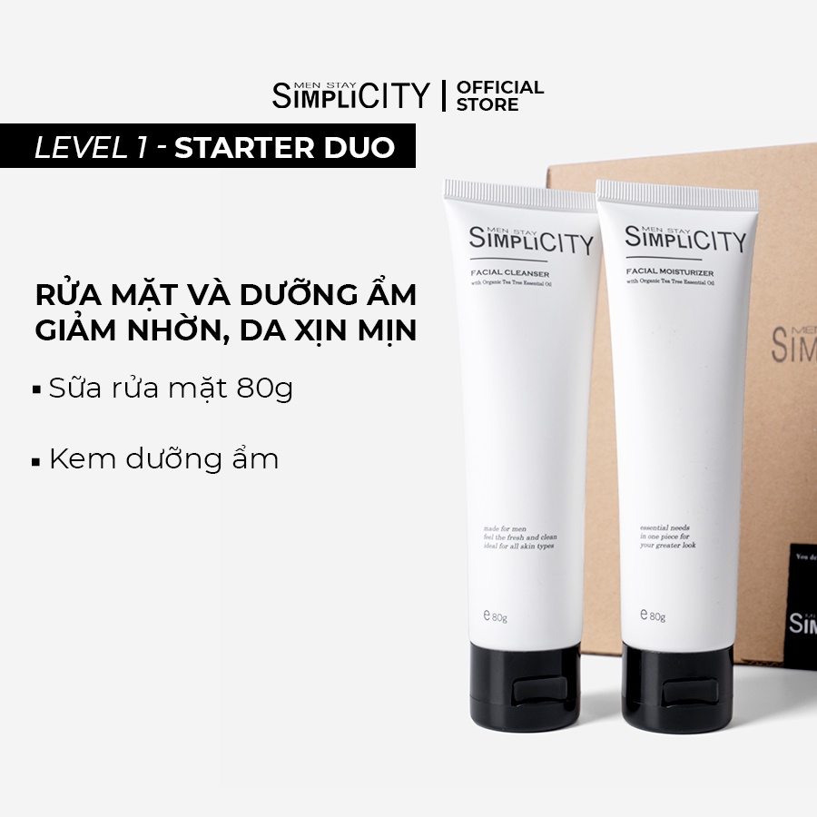 Bộ sản phẩm chăm sóc da hằng ngày cho nam Men Stay Simplicity Starter Duo: Sữa rửa mặt 80g x Kem dưỡng ẩm đa năng 80g