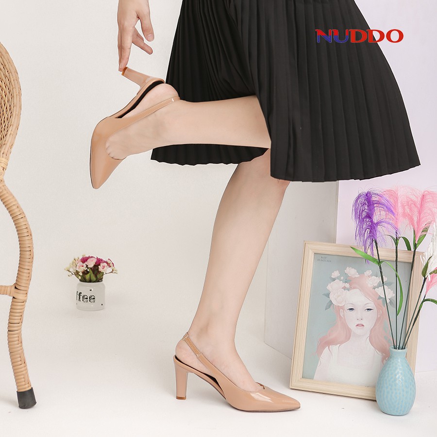 Giày cao gót nữ 7 phân quai sau mũi nhọn gót nhọn dáng slingback bít mũi công sở đẹp NUS002