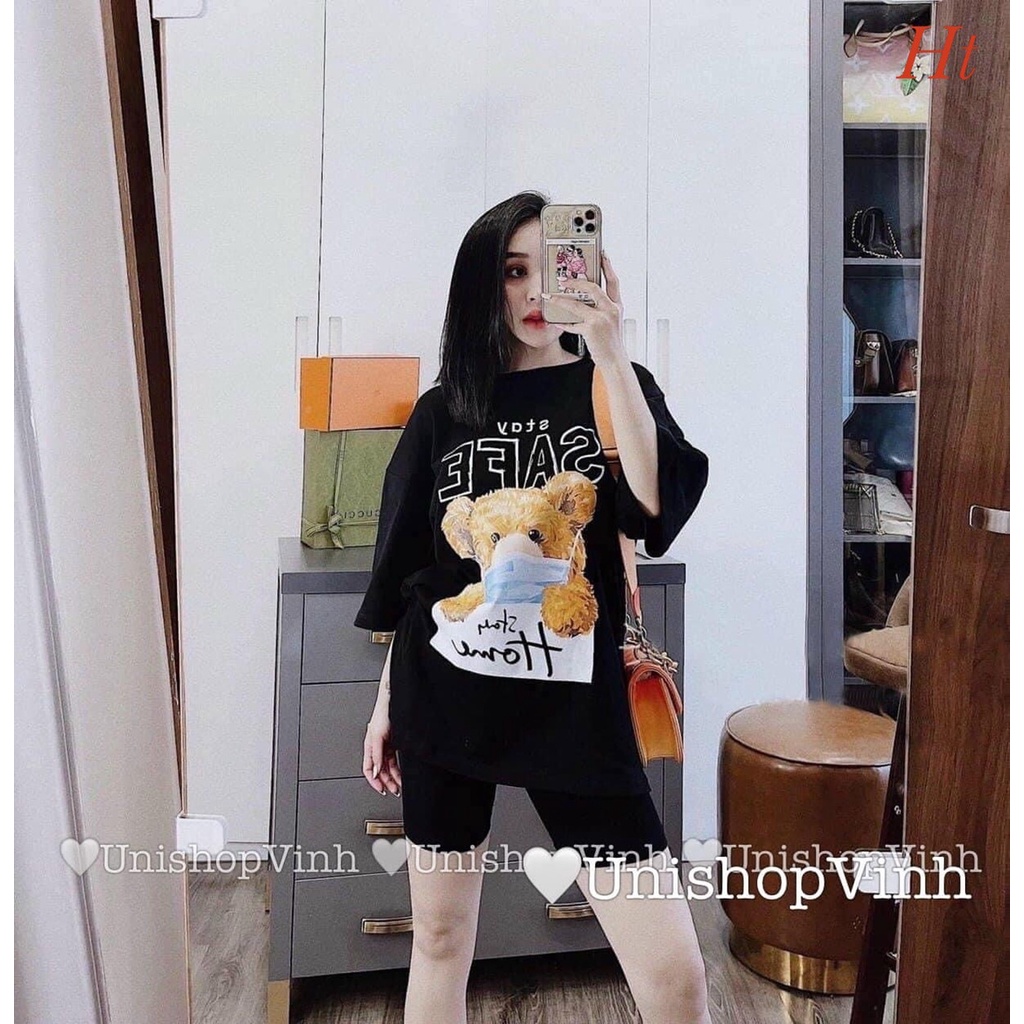 Áo phông cộc tay 5D in hình Gấu form thụng chất liệu cotton nam nữ mặc đẹp