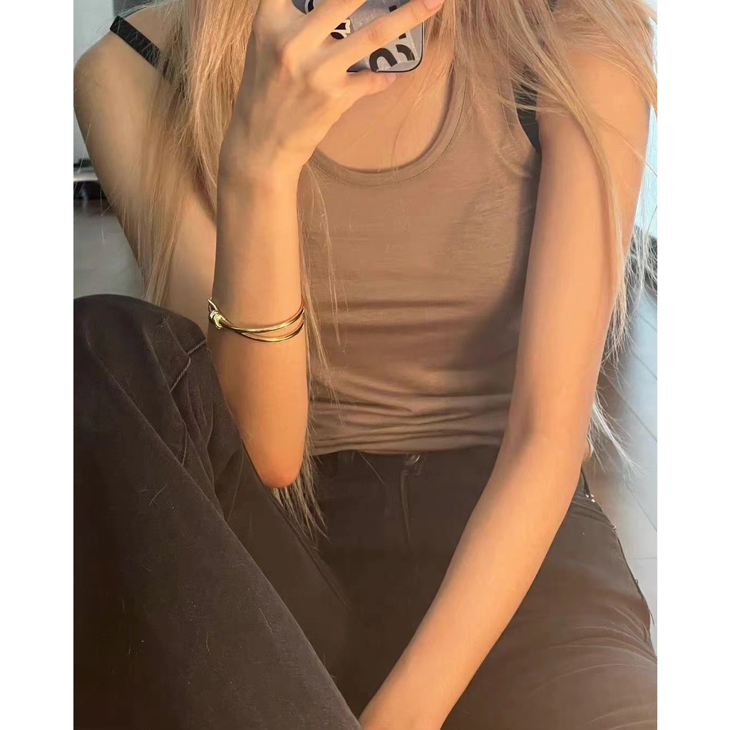 Áo ba lỗ nâu mỏng nhẹ cheap moment giống Rose Blackpink