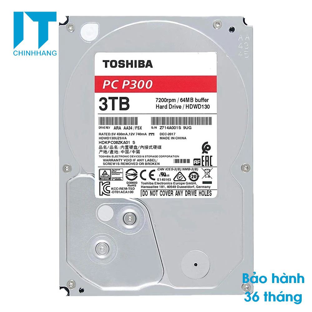 Ổ cứng HDD Toshiba P300 1TB HDWD110UZSVA 7200RPM/64MB - Hàng Chính Hãng