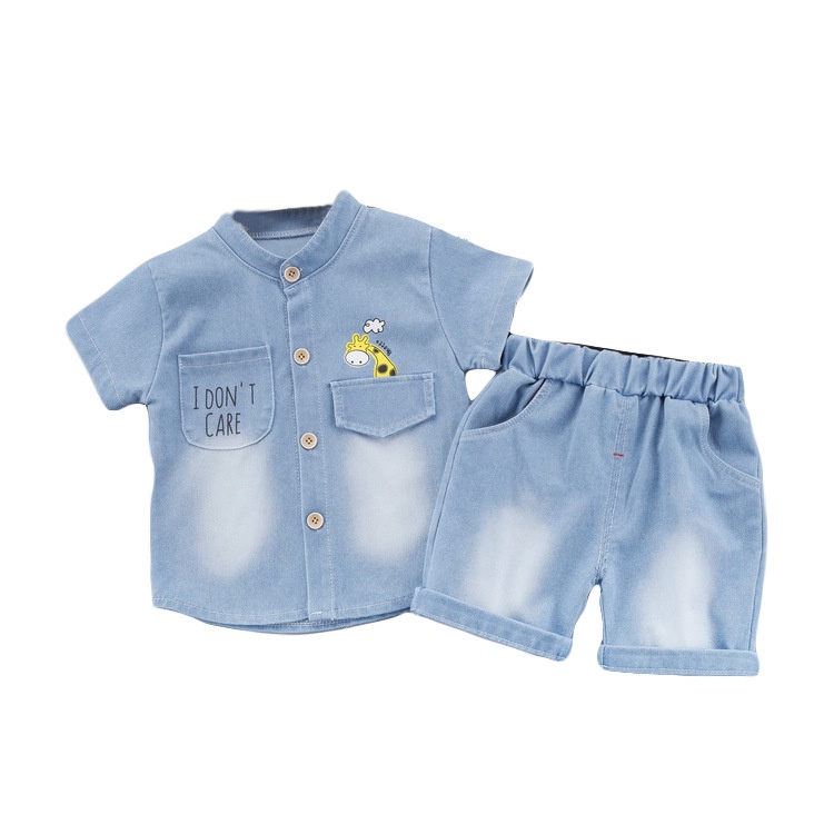 Bộ Đồ Thời Trang 2 Món Áo Sơ Mi Tay Ngắn Phối Quần short denim Thời Trang Cho Bé Trai 0-4 Tuổi