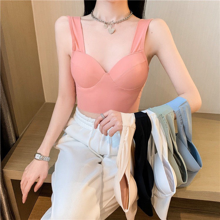 Áo Bra Đúc Su 2 Dây Bản To Dáng Croptop Cúp Tròn Nâng Ngực Quyến Rũ 582
