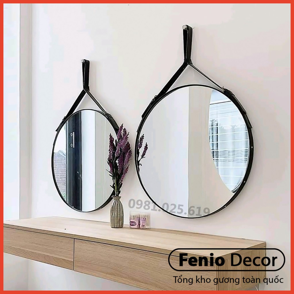 Gương dây da trang điểm, gương tròn decor sang trọng, gương treo tường trang trí - Đường kính 40cm 50cm 60cm