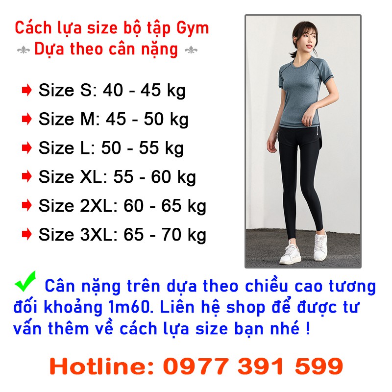 Set bộ tập Gym nữ - Quần dài lưng cao và áo thun thể thao