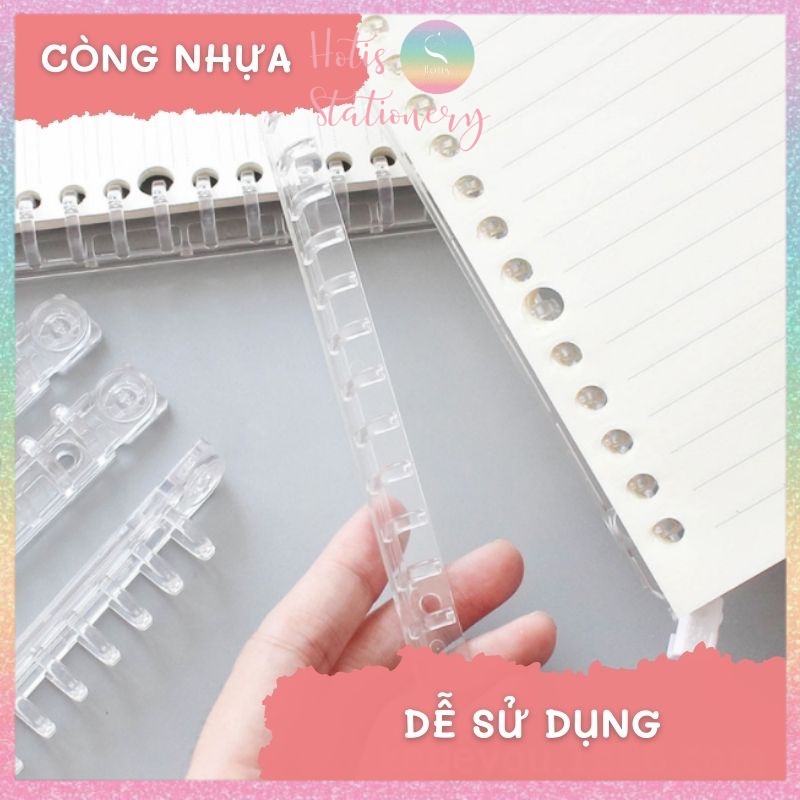 [HOTIS] Thanh còng nhựa trong suốt có chốt gài - Binder A5 20 còng/ B5 26 còng