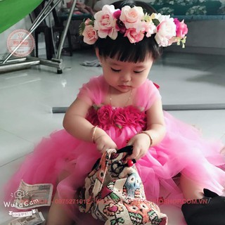 Đầm công chúa ❤️FREESHIP❤️ Đầm công chúa cho bé hồng sen hoa chiffon