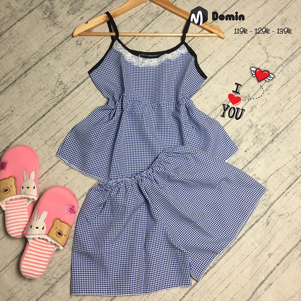 DOMIN - Bộ Ngắn Vải Kate Kiểu Babydoll Caro Form dưới 49kg