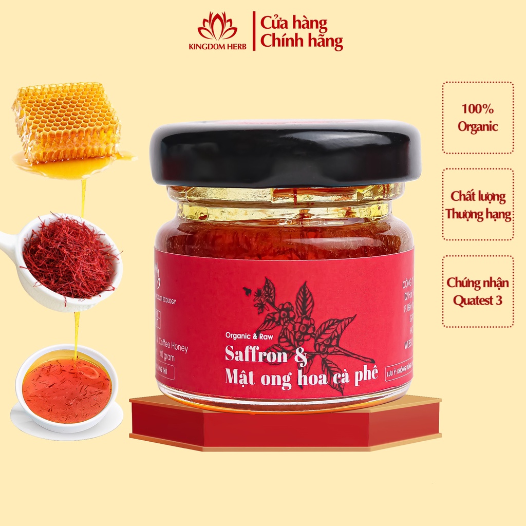 Mật ong ngâm saffron Kingdom Herb chính hãng, nhụy hoa nghệ tây mật ong hộp 40g - KQ