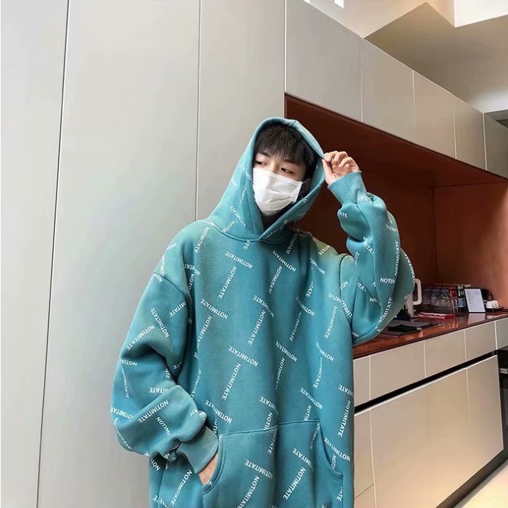 Áo Hoodie Dáng Rộng In Họa Tiết Đơn Giản Thời Trang Hong Kong Cho Nam