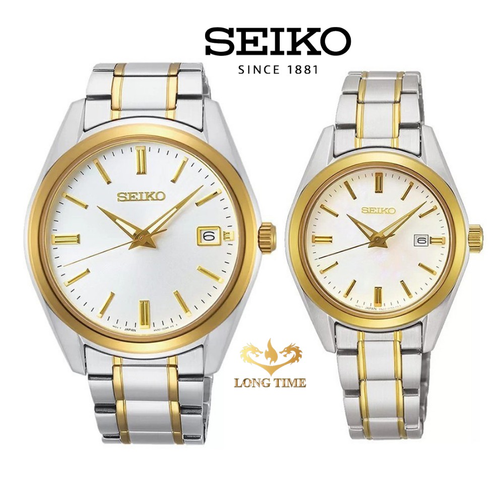 Đồng hồ Đôi Nam Nữ Seiko Regular SUR636P1 và SUR312P1 dây thép,mặt kính Sapphire san