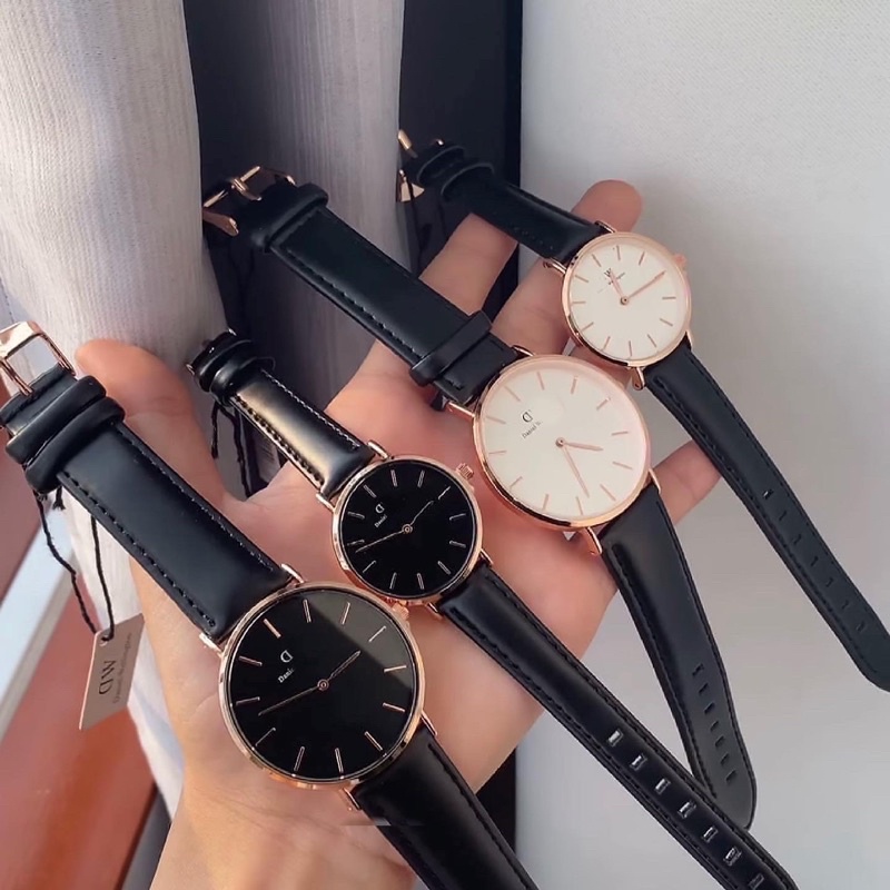 Đồng hồ nữ dây da cao cấp màu đen DVV size 32mm kiểu dáng thanh lịch DHW1 LOUSMORE