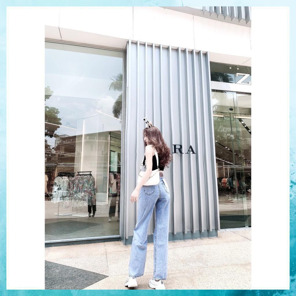 [TH Jeans] Quần bò dài rách dáng suông, quần jeans lưng cao túi chéo 2 khuy. Mã D3160