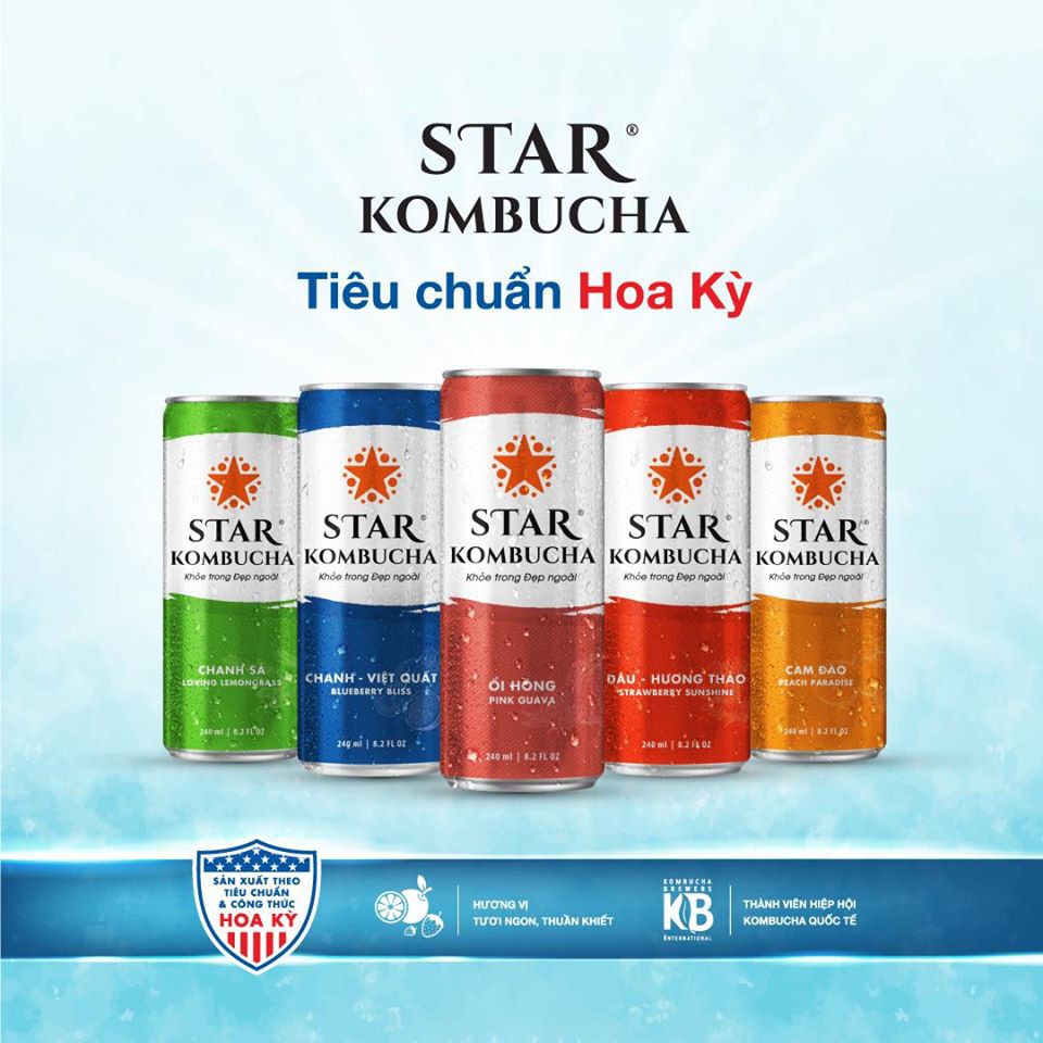 STAR KOMBUCHA - Vị Ổi Hồng/Pink Guava  ( Thùng x 12 Lon ) STAR KOMBUCHA.